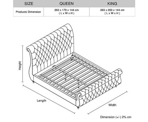 QUEEN JAYDEN FABRIC BED FRAME - VELVET GREY