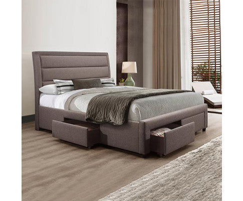 KING NEPTUNE FABRIC UPHOLSTERED BED FRAME WITH 4 STORAGE FOOTEND DRAWERS - LIGHT GREY