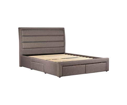 KING NEPTUNE FABRIC UPHOLSTERED BED FRAME WITH 4 STORAGE FOOTEND DRAWERS - LIGHT GREY