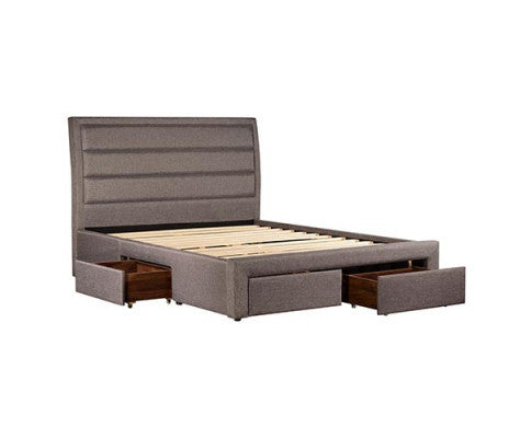 KING NEPTUNE FABRIC UPHOLSTERED BED FRAME WITH 4 STORAGE FOOTEND DRAWERS - LIGHT GREY