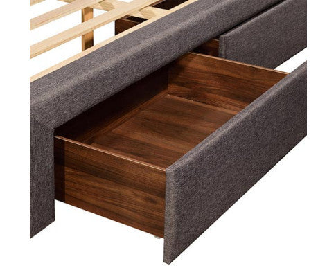 KING NEPTUNE FABRIC UPHOLSTERED BED FRAME WITH 4 STORAGE FOOTEND DRAWERS - LIGHT GREY