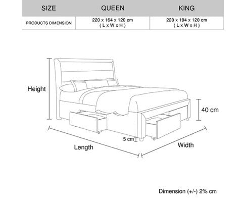 KING NEPTUNE FABRIC UPHOLSTERED BED FRAME WITH 4 STORAGE FOOTEND DRAWERS - LIGHT GREY