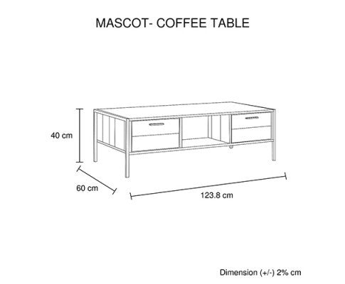 DYNIE 1 SHELF/ 2 DRAWER COFFEE TABLE - OAK
