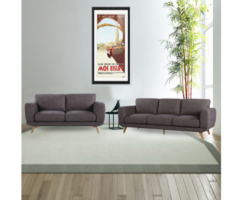 ALASKA 3 + 2 SEATER FABRIC SOFA LOUNGE SET - BROWN