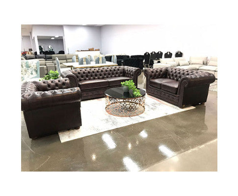 ALONDRA 3+2+1 SEATER GENUINE LEATHER SOFA LOUNGE SET - BROWN