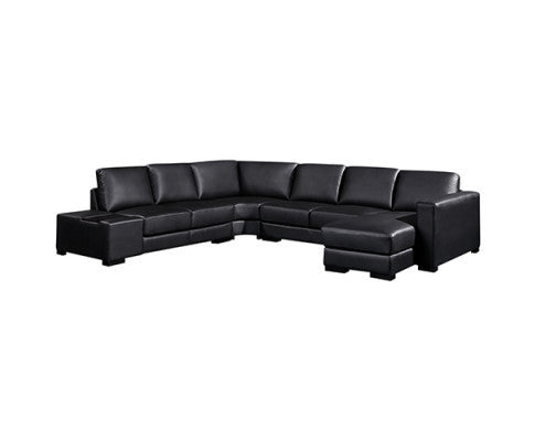 ELOWEN BONDED LEATHER U-SHAPED SOFA WITH RIGHT CHAISE LOUNGE SUITE - BLACK