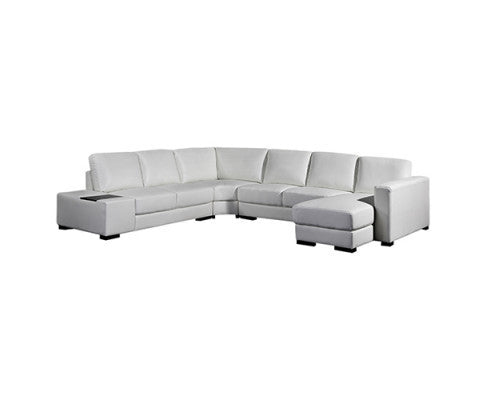 ELOWEN BONDED LEATHER U-SHAPED SOFA WITH RIGHT CHAISE LOUNGE SUITE - WHITE