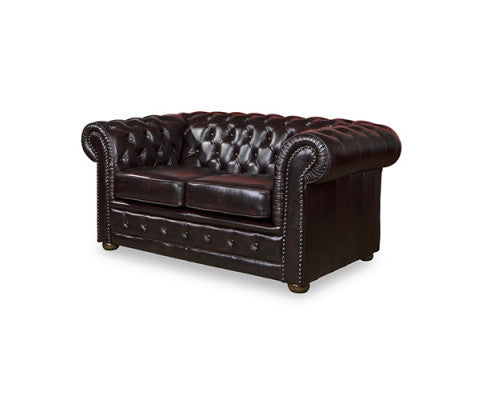 ALONDRA 2 SEATER GENUINE LEATHER SOFA - BURGANDY