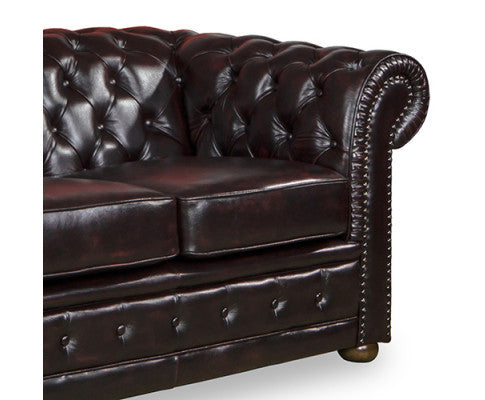 ALONDRA 2 SEATER GENUINE LEATHER SOFA - BURGANDY