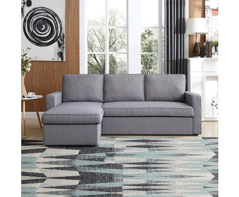 YEMINA FAVRIC CORNER SOFA BED WITH PULL OUT STORAGE - GREY