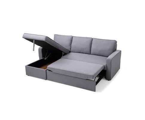 YEMINA FAVRIC CORNER SOFA BED WITH PULL OUT STORAGE - GREY