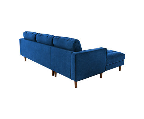 NASHA 2 SEATER VELVET FABRIC SOFA WITH CHAISE LOUNGE SETTING - NAVY BLUE