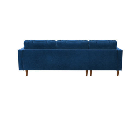 NASHA 2 SEATER VELVET FABRIC SOFA WITH CHAISE LOUNGE SETTING - NAVY BLUE