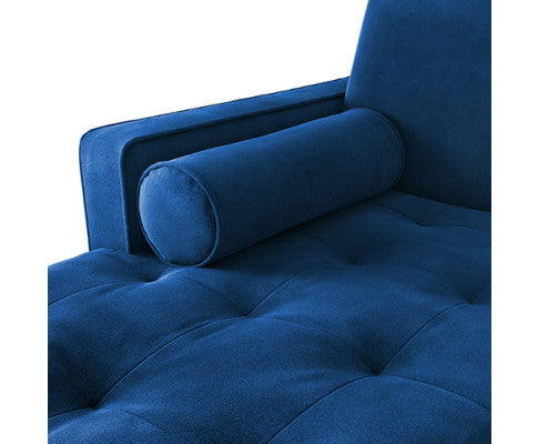 NASHA 2 SEATER VELVET FABRIC SOFA WITH CHAISE LOUNGE SETTING - NAVY BLUE