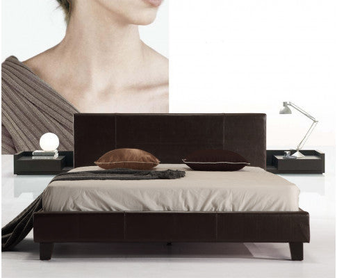 QUEEN MORRILTON LEATHERETTE BED FRAME - BROWN