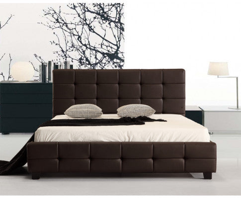 QUEEN ALBERIO PU LEAHTER DELUXE BED - BROWN