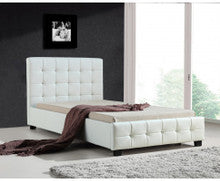 KING SINGLE MALCOLM DELUXE LEATHER BED - WHITE