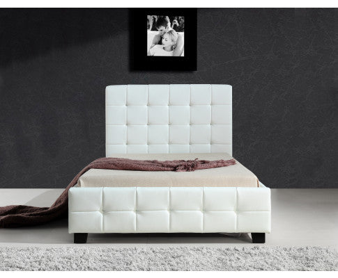 KING SINGLE MALCOLM DELUXE LEATHER BED - WHITE