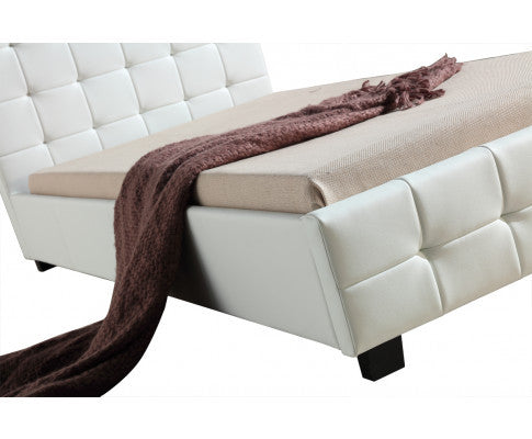 KING SINGLE MALCOLM DELUXE LEATHER BED - WHITE