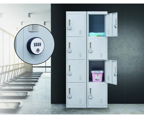 KENZIE FOUR-DOOR OFFICE - GYM - STORAGE - SHED - LOCKER WITH 4-DIGIT COMBINATION LOCK - GREY