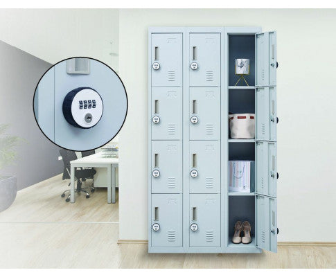 KENZIE 12 DOOR OFFICE - GYM - STORAGE - SHED WITH 4-DIGIT COMBINATION LOCK - LOCKER - GREY