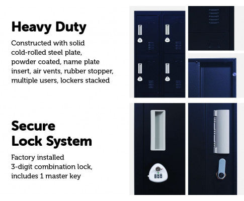 KENZIE 12 DOOR OFFICE - GYM - STORAGE - SHED WITH 3-DIGIT COMBINATION LOCK - LOCKER - BLACK