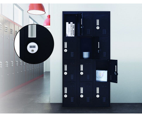 KENZIE 12 DOOR OFFICE - GYM - STORAGE - SHED WITH 4-DIGIT COMBINATION LOCK - LOCKER - BLACK