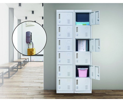 KENZIE PADLOCK - OPERATED 6-DOOR OFFICE - GYM - STORAGE - SHED - LOCKER - GREY