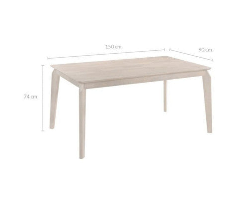 AURELIE SOLID RUBBERWOOD DINING TABLE - 1500(W) x 900(D) - WHITE WASHED