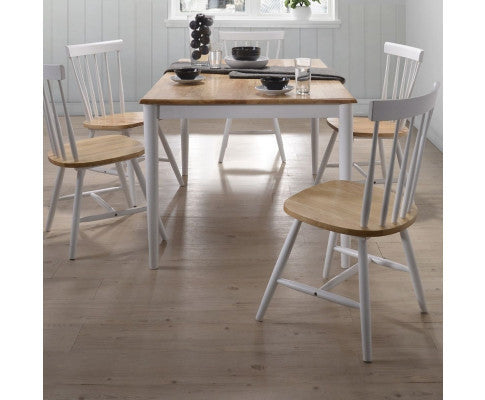 AURELIE SOLID RUBBERWOOD 7 PIECE DINING SETTING WITH 1500(L) x 900(W)- NATURAL OAK & WHITE