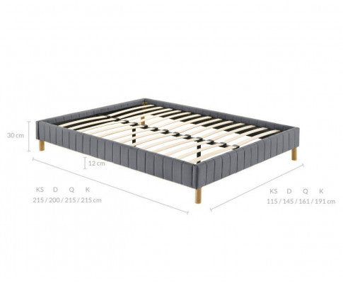 KING SINGLE MILLICENT FABRIC BED BASE FRAME ONLY - LIGHT GREY