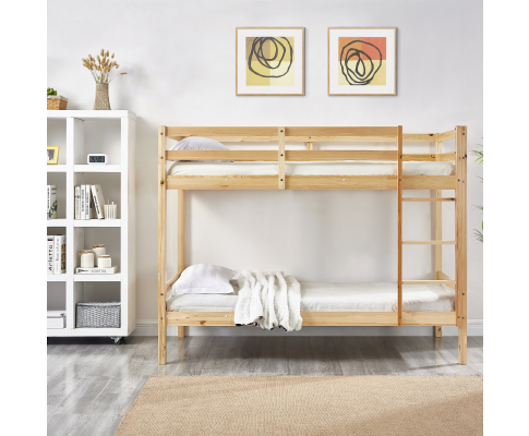 SINGLE OVER SINGLE 2 RAIL BUNK BED - NATURAL