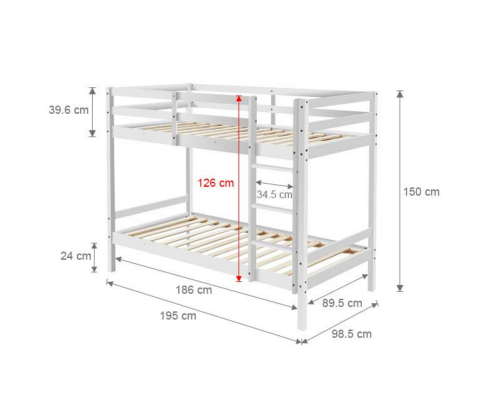 SINGLE OVER SINGLE ATOMIC 2 RAIL BUNK BED - WHITE