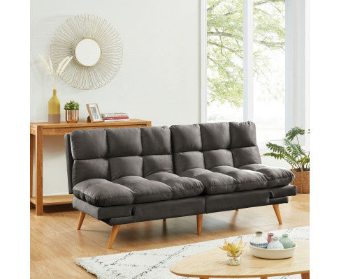 MIKLAUS VELVET FABRIC 3 SEATER SOFA BED - CHARCOAL
