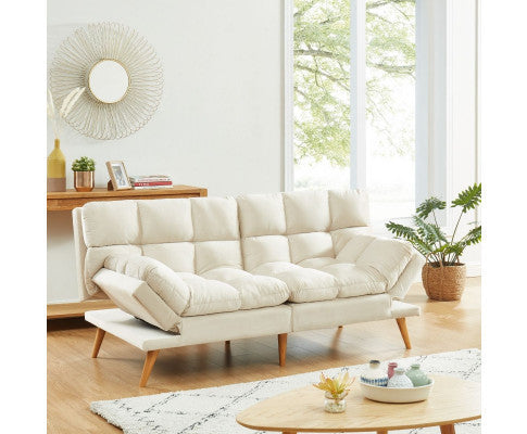 MIKLAUS VELVET FABRIC 3 SEATER SOFA BED - CREAM