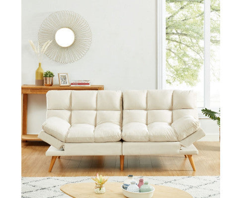 MIKLAUS VELVET FABRIC 3 SEATER SOFA BED - CREAM