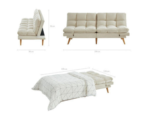 MIKLAUS VELVET FABRIC 3 SEATER SOFA BED - CREAM