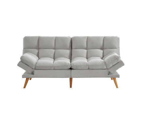 MIKLAUS VELVET FABRIC 3 SEATER SOFA BED - LIGHT GREY