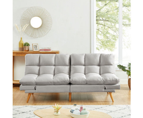 MIKLAUS VELVET FABRIC 3 SEATER SOFA BED - LIGHT GREY