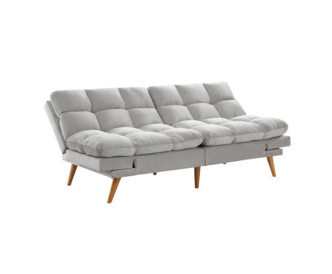 MIKLAUS VELVET FABRIC 3 SEATER SOFA BED - LIGHT GREY