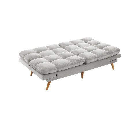 MIKLAUS VELVET FABRIC 3 SEATER SOFA BED - LIGHT GREY