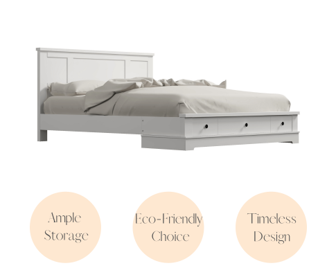 QUEEN PERNILLE BED FRAME WITH STORAGE DRAWERS - WHITE