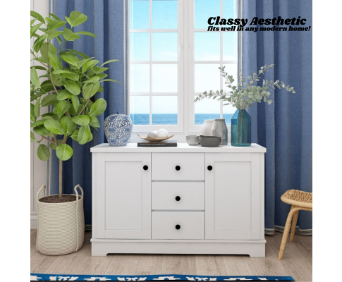 PERNILLE 2 DOOR/ 3 DRAWER SIDEBOARD - 745(H) x 1200(W) x 400(D) - WHITE