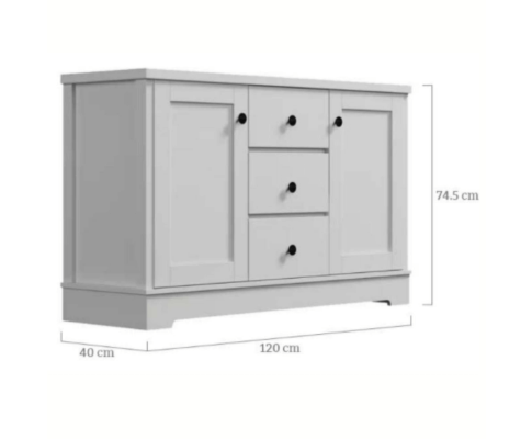 PERNILLE 2 DOOR/ 3 DRAWER SIDEBOARD - 745(H) x 1200(W) x 400(D) - WHITE