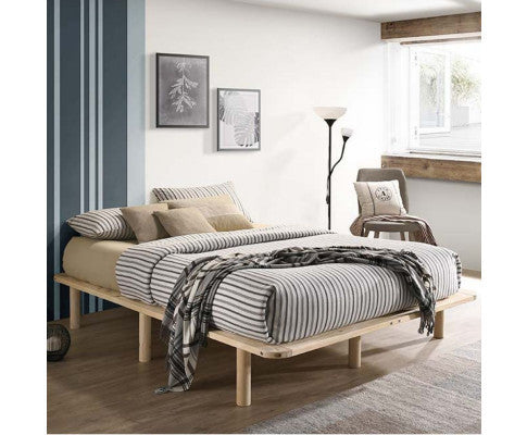 QUEEN NIVEAN WOODEN BED BASE FRAME ONLY - NATURAL