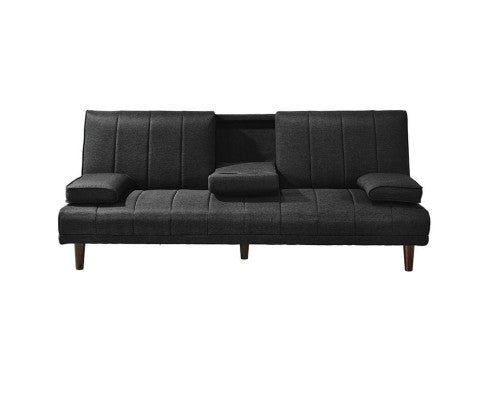 HUXLEY 3 SEATER FABRIC FOLDABLE SOFA BED WITH CUPHOLDER - CHARCOAL