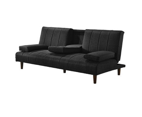 HUXLEY 3 SEATER FABRIC FOLDABLE SOFA BED WITH CUPHOLDER - CHARCOAL