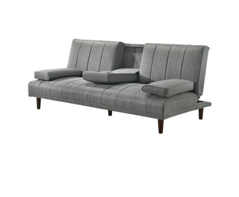 HUXLEY 3 SEATER FABRIC FOLDABLE SOFA BED WITH CUPHOLDER - LIGHT GREY