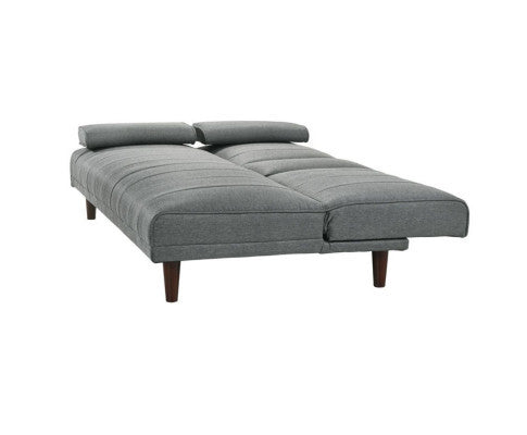 HUXLEY 3 SEATER FABRIC FOLDABLE SOFA BED WITH CUPHOLDER - LIGHT GREY