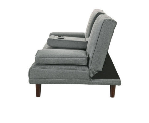 HUXLEY 3 SEATER FABRIC FOLDABLE SOFA BED WITH CUPHOLDER - LIGHT GREY